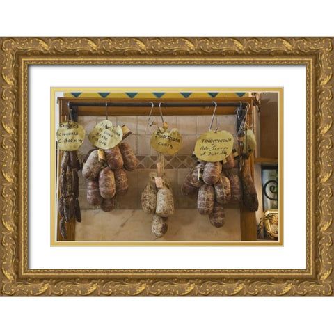 Italy, Tuscany, Pienza Assortment of meats Gold Ornate Wood Framed Art Print with Double Matting by Flaherty, Dennis