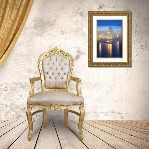 Italy, Varenna Evening dock scene at Lake Como Gold Ornate Wood Framed Art Print with Double Matting by Flaherty, Dennis