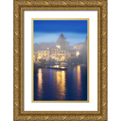 Italy, Varenna Evening dock scene at Lake Como Gold Ornate Wood Framed Art Print with Double Matting by Flaherty, Dennis