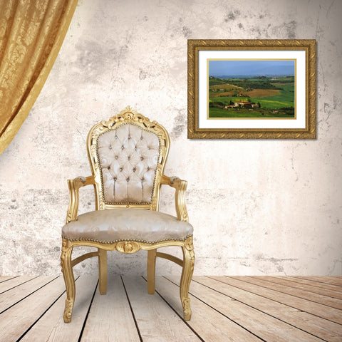 Italy, Tuscany Val dOrcia countryside Gold Ornate Wood Framed Art Print with Double Matting by Flaherty, Dennis