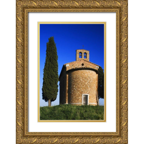 Italy, Tuscany Capella di Vitaleta Gold Ornate Wood Framed Art Print with Double Matting by Flaherty, Dennis