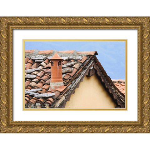 Italy, Varenna Terra cotta roof and chimney Gold Ornate Wood Framed Art Print with Double Matting by Flaherty, Dennis