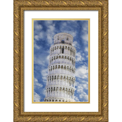 Italy, Pisa Top part of the Leaning Tower Gold Ornate Wood Framed Art Print with Double Matting by Flaherty, Dennis