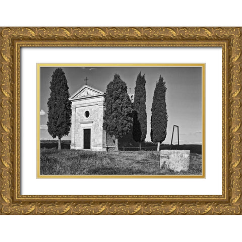 Italy, Tuscany, Val dOrcia Vitaleta Chapel  Gold Ornate Wood Framed Art Print with Double Matting by Flaherty, Dennis