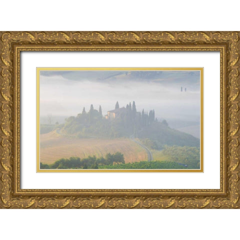 Italy, Tuscany Belvedere house in morning fog Gold Ornate Wood Framed Art Print with Double Matting by Delisle, Gilles