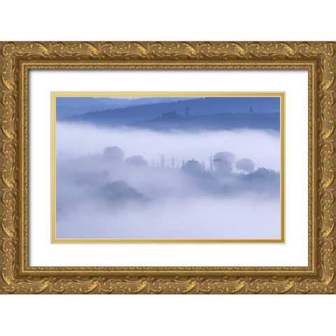 Italy, Tuscany, Pienza Morning fog over town Gold Ornate Wood Framed Art Print with Double Matting by Delisle, Gilles