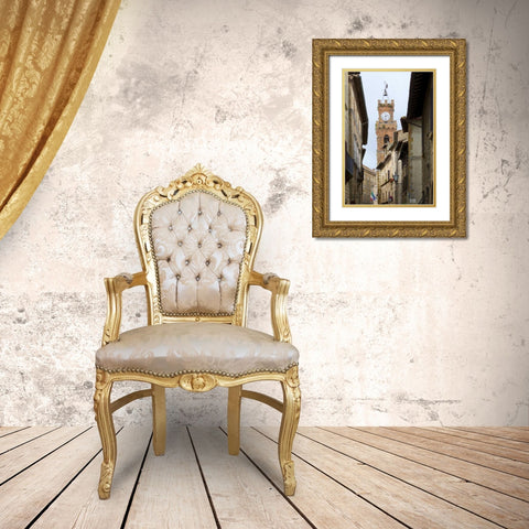 Italy, Tuscany, Pienza City street view Gold Ornate Wood Framed Art Print with Double Matting by Delisle, Gilles