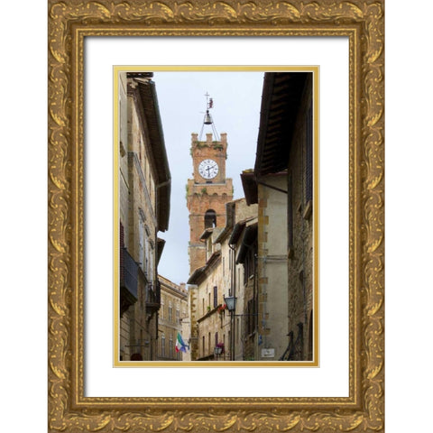 Italy, Tuscany, Pienza City street view Gold Ornate Wood Framed Art Print with Double Matting by Delisle, Gilles