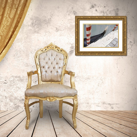 Italy, Venice Gondola and posts Gold Ornate Wood Framed Art Print with Double Matting by Delisle, Gilles