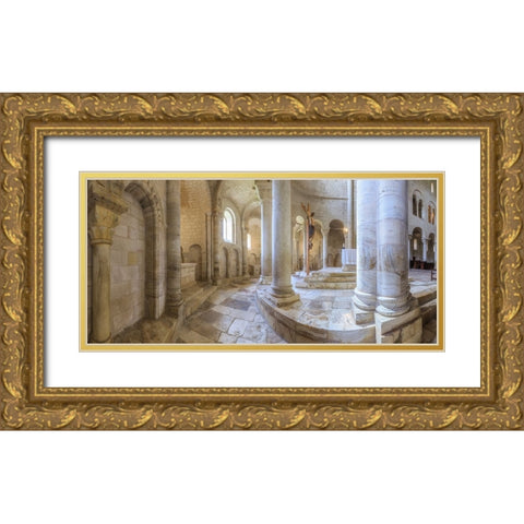 Europe-Italy-Tuscany-Interior of San Antimo Abbey Gold Ornate Wood Framed Art Print with Double Matting by Jaynes Gallery