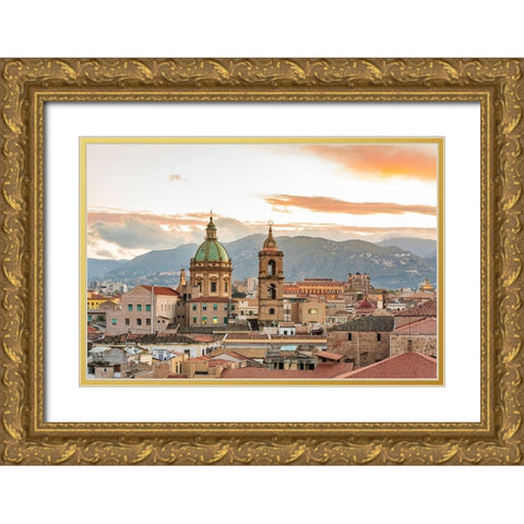 Palermo Province-Palermo The dome and bell tower of the baroque Chiesa del Gesu Gold Ornate Wood Framed Art Print with Double Matting by Wilson, Emily