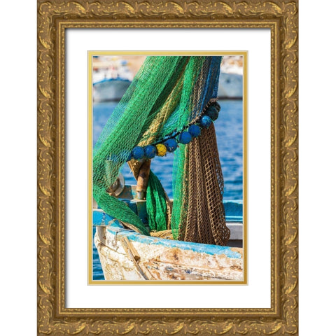 Palermo Province-Santa Flavia Net on a small fishing boat in the harbor of the fishing village Gold Ornate Wood Framed Art Print with Double Matting by Wilson, Emily