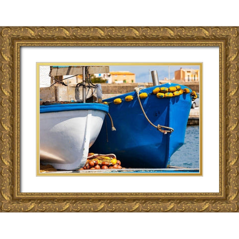 Palermo Province-Santa Flavia Small fishing boats in the harbor of the fishing village Gold Ornate Wood Framed Art Print with Double Matting by Wilson, Emily