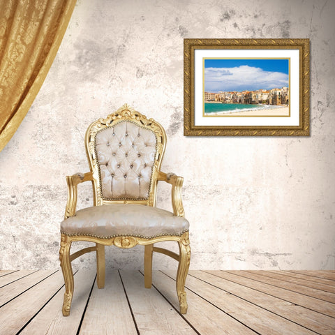 Palermo Province-Cefalu The beach on the Mediterranean Sea in the town of Cefalu Gold Ornate Wood Framed Art Print with Double Matting by Wilson, Emily