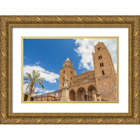Palermo Province-Cefalu Exterior view of the towers of the Cefalu Cathedral Gold Ornate Wood Framed Art Print with Double Matting by Wilson, Emily