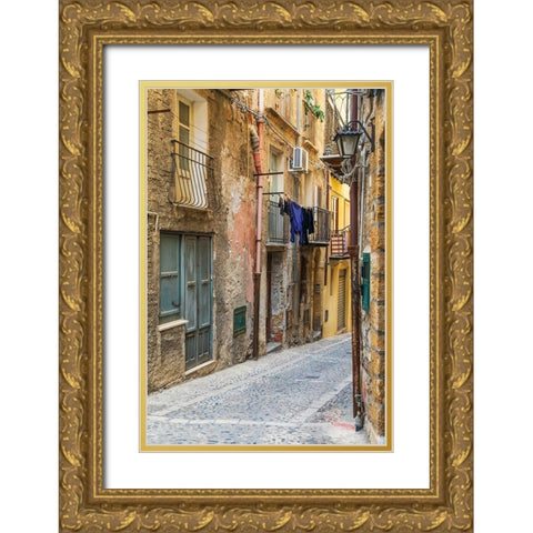 Palermo Province-Cefalu Narrow street in Cefalu Gold Ornate Wood Framed Art Print with Double Matting by Wilson, Emily