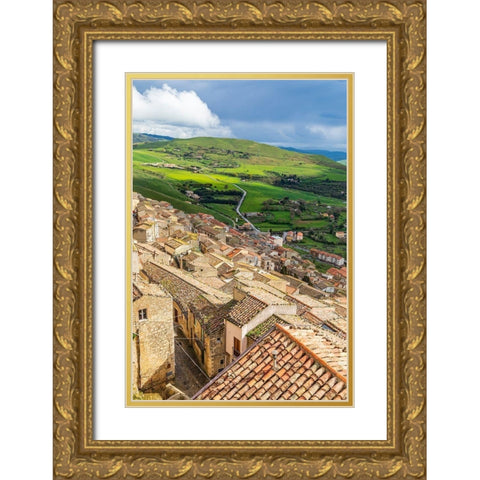 Palermo Province-Gangi View of the town of Gangi in the mountains of Sicily Gold Ornate Wood Framed Art Print with Double Matting by Wilson, Emily