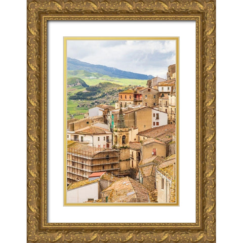 Palermo Province-Gangi View of the town of Gangi in the mountains of Sicily Gold Ornate Wood Framed Art Print with Double Matting by Wilson, Emily