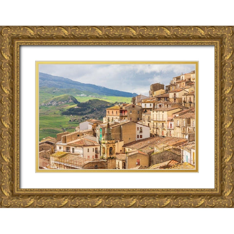 Palermo Province-Gangi View of the town of Gangi in the mountains of Sicily Gold Ornate Wood Framed Art Print with Double Matting by Wilson, Emily
