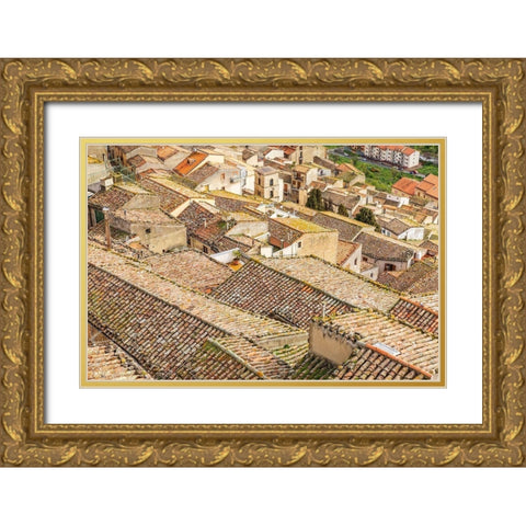 Palermo Province-Gangi View over the rooftops in the town of Gangi in the mountains of Sicily Gold Ornate Wood Framed Art Print with Double Matting by Wilson, Emily