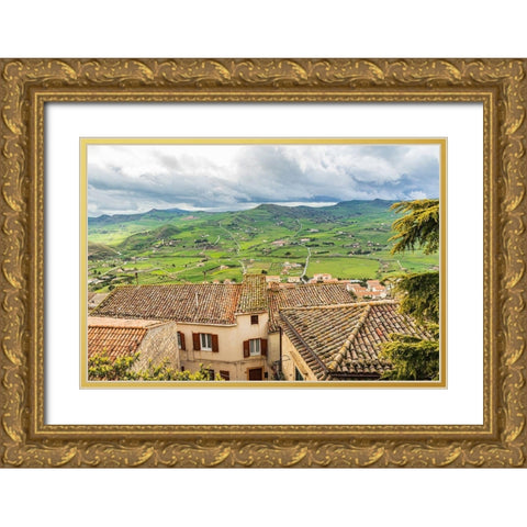 Palermo Province-Gangi Territorial town view of the countryside around Gangi in the mountains Gold Ornate Wood Framed Art Print with Double Matting by Wilson, Emily