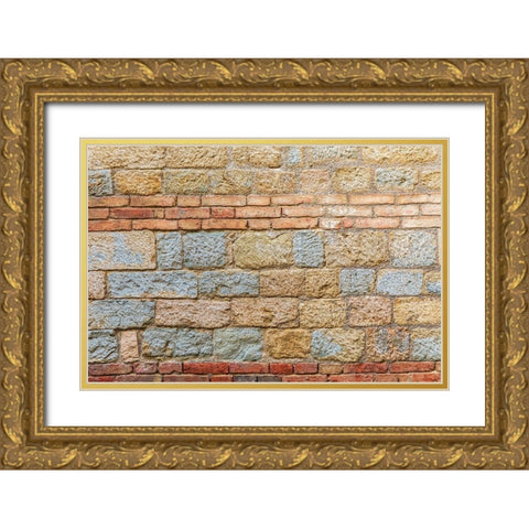 Palermo Province-A stone wall with brick inlay in the town of Gangi Gold Ornate Wood Framed Art Print with Double Matting by Wilson, Emily
