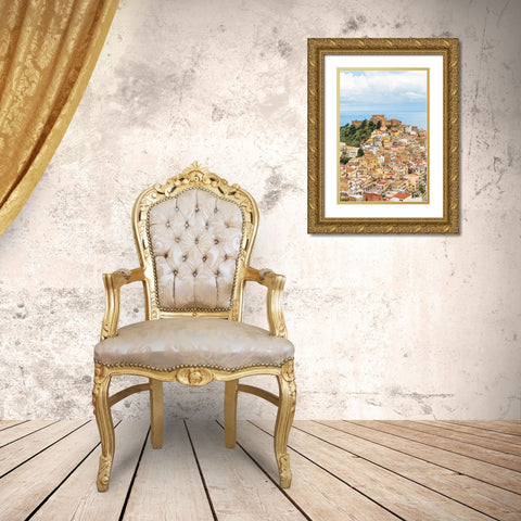 Messina Province-Caronia The medieval hilltop town Caronia-built around a Norman castle Gold Ornate Wood Framed Art Print with Double Matting by Wilson, Emily