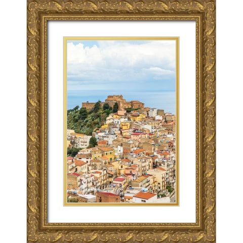 Messina Province-Caronia The medieval hilltop town Caronia-built around a Norman castle Gold Ornate Wood Framed Art Print with Double Matting by Wilson, Emily