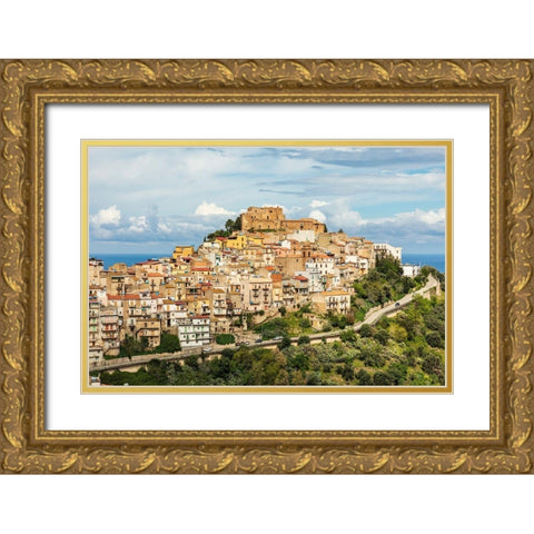 Messina Province-Caronia The medieval hilltop town Caronia-built around a Norman castle Gold Ornate Wood Framed Art Print with Double Matting by Wilson, Emily