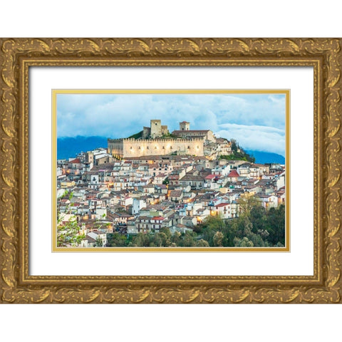Messina Province-Montalbano Elicona The castle above the medieval hill town of Montalbano Elicona Gold Ornate Wood Framed Art Print with Double Matting by Wilson, Emily