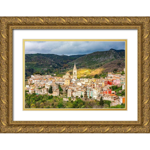 Messina Province-Novara di Sicilia The medieval hill town of Novara di Sicilia Gold Ornate Wood Framed Art Print with Double Matting by Wilson, Emily