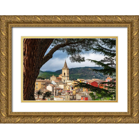 Messina Province-Novara di Sicilia The medieval hill town of Novara di Sicilia Gold Ornate Wood Framed Art Print with Double Matting by Wilson, Emily