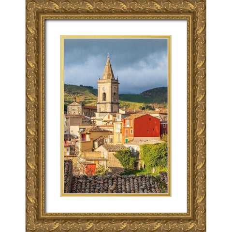 Messina Province-Novara di Sicilia The medieval hill town of Novara di Sicilia Gold Ornate Wood Framed Art Print with Double Matting by Wilson, Emily