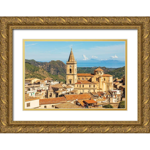 Messina Province-Novara di Sicilia The medieval hill town of Novara di Sicilia Gold Ornate Wood Framed Art Print with Double Matting by Wilson, Emily