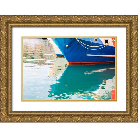 Agrigento Province-Sciacca Reflection of a fishing boat in the harbor Gold Ornate Wood Framed Art Print with Double Matting by Wilson, Emily
