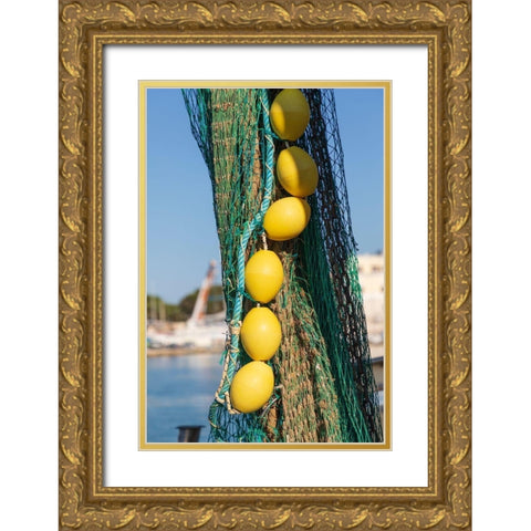 Italy-Apulia-Province of Barletta-Andria-Trani-Trani Close-up of fishing net and floats Gold Ornate Wood Framed Art Print with Double Matting by Wilson, Emily