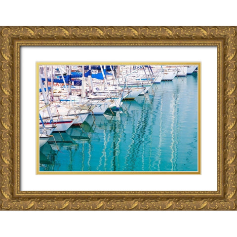 White sailboats in blue water Gold Ornate Wood Framed Art Print with Double Matting by Wilson, Emily