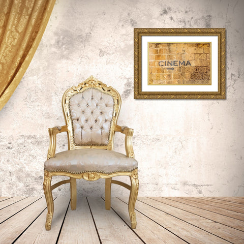 Italy-Basilicata-Province of Matera-Matera Sign on a wall pointing to a cinema-movie theater Gold Ornate Wood Framed Art Print with Double Matting by Wilson, Emily