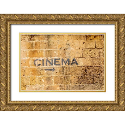 Italy-Basilicata-Province of Matera-Matera Sign on a wall pointing to a cinema-movie theater Gold Ornate Wood Framed Art Print with Double Matting by Wilson, Emily