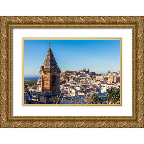 Italy-Apulia-Province of Brindisi-Ostuni View over the town with unidentified church bell tower Gold Ornate Wood Framed Art Print with Double Matting by Wilson, Emily