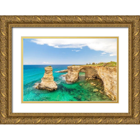Italy-Apulia-Province of Lecce-Melendugno The Faraglioni of Torre SantAndrea Gold Ornate Wood Framed Art Print with Double Matting by Wilson, Emily