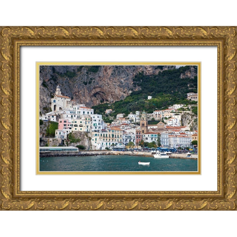 Italy-Amalfi The coastal town of Amalfi as seen from a boat in the harbor Gold Ornate Wood Framed Art Print with Double Matting by Eggers, Julie