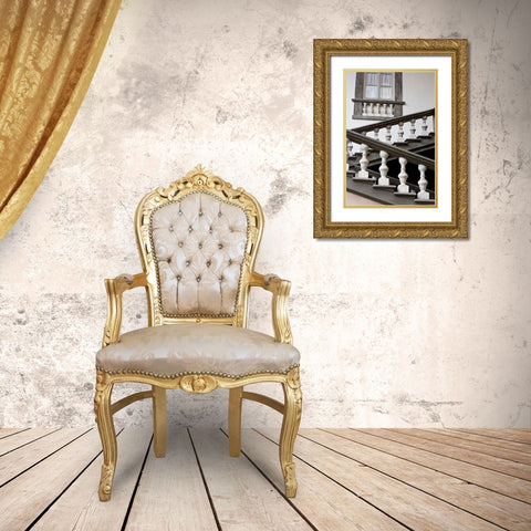Italy-Tuscany-Lucca Stairs in the Pfanner Palace and gardens Gold Ornate Wood Framed Art Print with Double Matting by Eggers, Julie