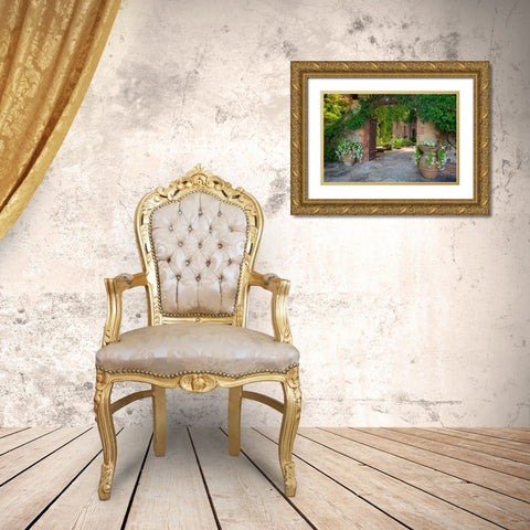 Italy-Tuscany Courtyard of an agriturismo near the hill town of Montalcino Gold Ornate Wood Framed Art Print with Double Matting by Eggers, Julie