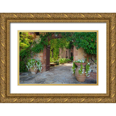 Italy-Tuscany Courtyard of an agriturismo near the hill town of Montalcino Gold Ornate Wood Framed Art Print with Double Matting by Eggers, Julie