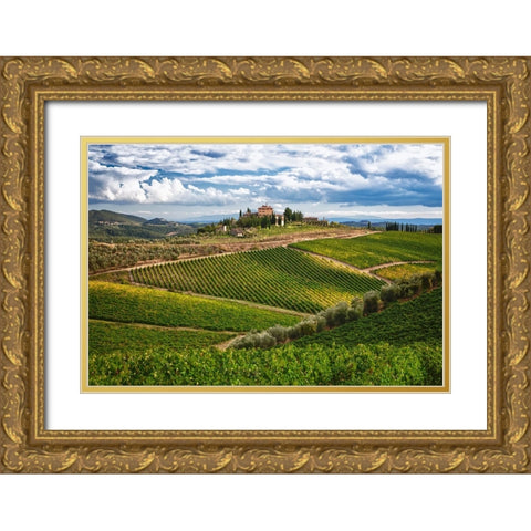 Italy-Tuscany A view of the vineyards and villa in Chianti region of Tuscany-Italy Gold Ornate Wood Framed Art Print with Double Matting by Eggers, Julie