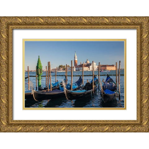 Italy-Venice View of gondolas in front of Piazza San Marco (St Marks Square) Gold Ornate Wood Framed Art Print with Double Matting by Eggers, Julie