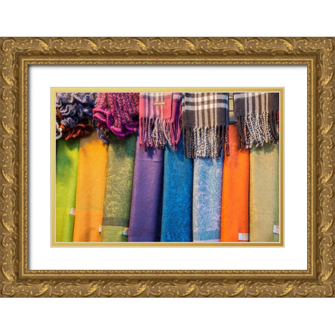 Italy-Venice Colorful scarfs on display and for sale along the streets of Venice Gold Ornate Wood Framed Art Print with Double Matting by Eggers, Julie