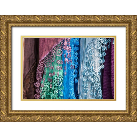 Italy-Venice Colorful Venetian scarfs Gold Ornate Wood Framed Art Print with Double Matting by Eggers, Julie