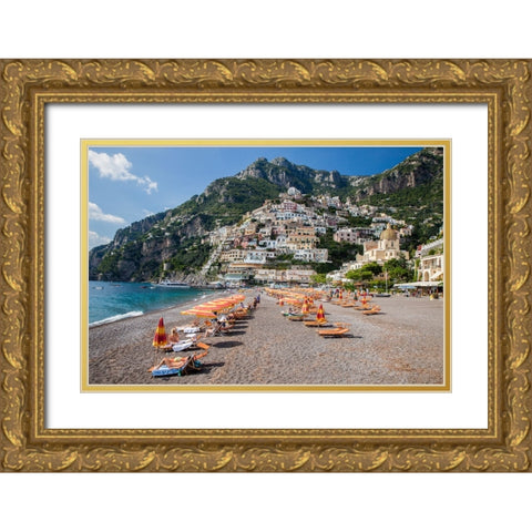 Italy-Positano Beautiful Beach of the Town of Positano with sunbathers Gold Ornate Wood Framed Art Print with Double Matting by Eggers, Julie